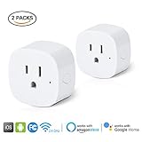 Rockjame WiFi Smart Plug 2-Pack Wireless Mini Switch Outlet with Energy Monitoring Timing Function Remote Control 2.4GHz by Smart Phone Work with Amazon Alexa Echo,Google Assistant,White