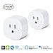 Rockjame WiFi Smart Plug 2-Pack Wireless Mini Switch Outlet with Energy Monitoring Timing Function Remote Control 2.4GHz by Smart Phone Work with Amazon Alexa Echo,Google Assistant,White