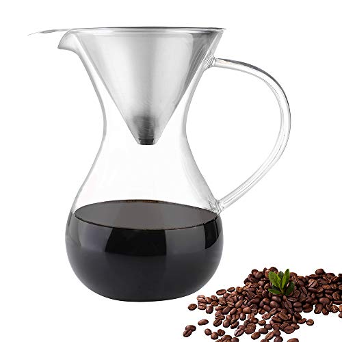 Pour Over Coffee Dripper- Borosilicate Coffee Carafe with Stainless Filter Pour Over Coffee Dripper- Borosilicate Coffee Carafe with Stainless Filter