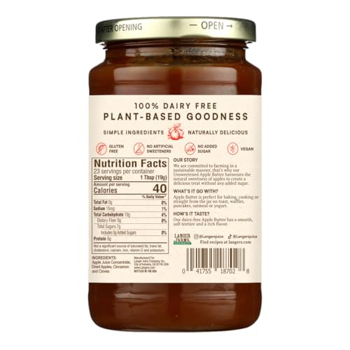 LANGER FARMS UNSWEETENED APPLE BUTTER, PACKAGING MAY VARY, 16 OUNCE (PACK OF 1)