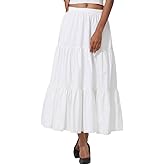 BEAUZSUZSANA 100% Cotton Women Midi Skirt with Pockets Elastic High Waist A Line Lace Tiered Renaissance Skirt
