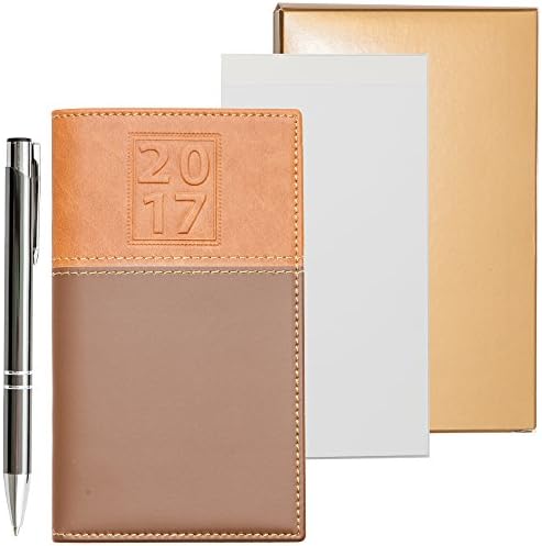 2021 & 2022 Weekly Pocket Calendar Organizer (2 Books) Includes White Notepad For Notetaking - Bookmark | Small Size Planner Soft Leather Cover 6" X 3.5" Black & Tan | Agenda Planner ToDo Journal