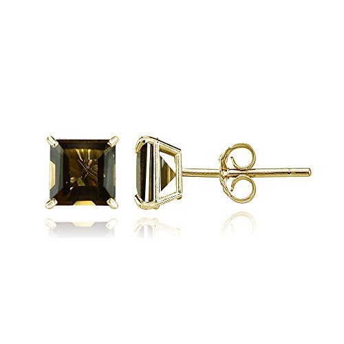 Bria lou 14k yellow gold smoky quartz gemstone 5mm square-cut sol…
