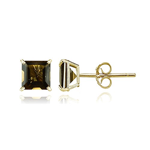 Bria Lou 14k Yellow Gold Smoky Quartz Gemstone 5mm Square-Cut Solitaire Stud Earrings