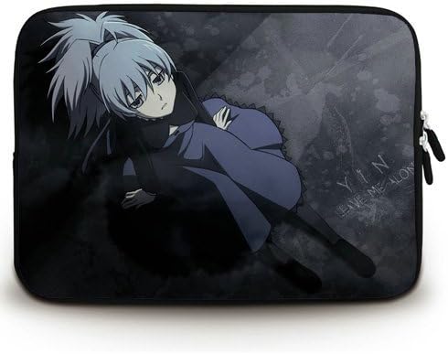 Anime Laptop Sleeve with Darker Than Black Yin(1) Patterns Waterproof Canvas Fabric 11 11.6 Inch Laptop Bag Case Cover(Twin Sides)