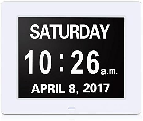 YENOCK 8 Inch Day Clock, Weather Report 9 Weather Display Day Clock,5 Alarm Options, Extra Large Digital Days Clock Ideal for Memory Loss Alzheimer Elderly Senior