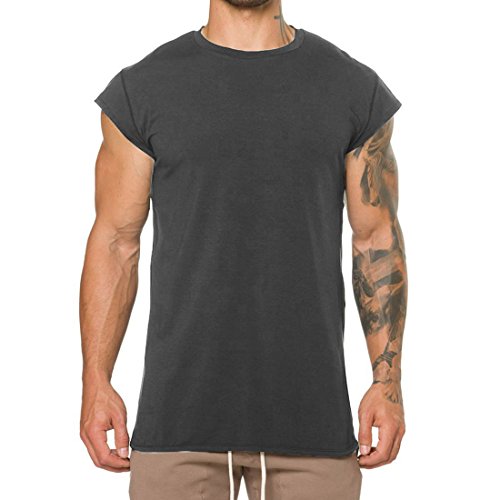 Magiftbox Mens Workout Gym Tanks Muscle Shirts Drop Shoulder Tee T-Shirts For Running Jogging T03_Dark-Gray_US-L