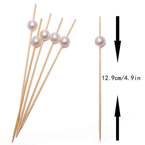 Cocktail Picks Handmade Bamboo Toothpicks 4.7" Multicolor Party Supplies 100 Counts in White Pearl