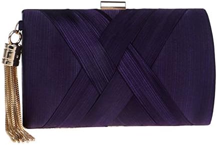 Women's Elegant Tassel Pendant Silk Evening Party Clutch Bags Bridal Wedding Purse (Purple)