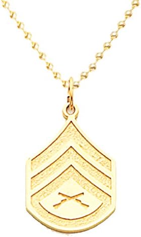 10k Yellow Gold US Marine Corps Staff Sergeant Military Pendant 2mm Bead Chain Necklace