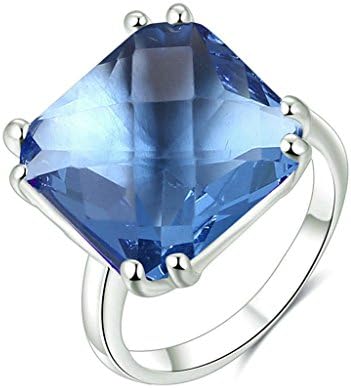 Epinki Platinum Plated Womens Wedding Ring Bule Glass Stone Cubic Zirconia White Gold Size 7