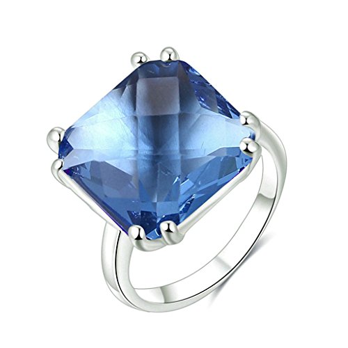 Epinki Platinum Plated Womens Wedding Ring Bule Glass Stone Cubic Zirconia White Gold Size 7