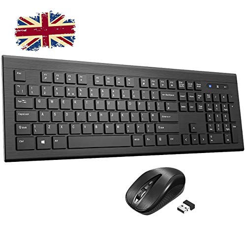 Wireless Keyboard and Mouse Set【Chiclet Design, Long Battery Life】Patuoxun Ergonomic 2.4G Cordless Keyboard & Mouse Combo with Nano USB Receiver for Computer PC Apple Mac Windows, UK Layout