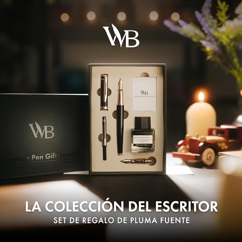 Wordsworth & Black Fountain Pen Set, 18K Gold Plated Medium and Extra Fine Nibs, 25ML Black Bottle, 6 Ink Cartridges, Refill Converter, Smooth Writing [Black and Rose Gold]