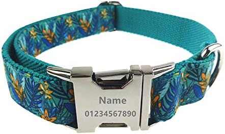 JKLYZXS Personalised Dog Collar, Deeply Laser Engraved Pet Collar with Name & Phone Number, Leaf Patterns Adjustable Custom Collar for Medium Dog