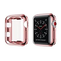 Toosunny for Apple Watch 3 Case Soft Plated TPU Screen Protector All-Around Protective Case High Defination Clear Ultra-Thin Cover for Apple iwatch 42mm Series 3 Series 2 Series 1 (Rose Gold, 42mm)