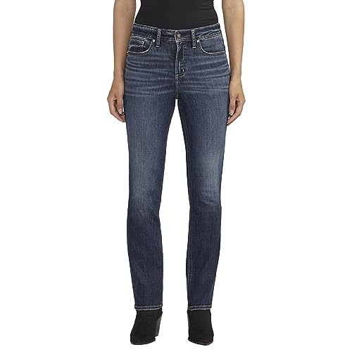 Silver Jeans Co. Women’s Avery High Rise Curvy Fit Straight Leg Jeans, Med Wash CVS358