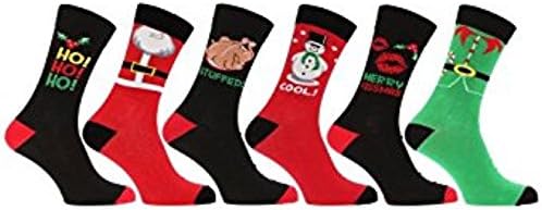 6 Pairs Mens' Novelty Fun Character Christmas Socks, Stocking Fillers or Gifts