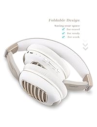 Auriculares Bluetooth Sobre la oreja, Riwbox WB5 Bluetooth 4.2 inalámbrico plegable auriculares con micrófono, 5 modos de sonido de ecualizador, suave memory protein orejeras, inalámbrico y alámbrico de auriculares para PC Blanco dorado