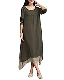ZANZEA Ladies Cotton Linen A-line Half Sleeve Split Hem Baggy Long Maxi Dress Coffee 18