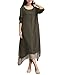 ZANZEA Ladies Cotton Linen A-line Half Sleeve Split Hem Baggy Long Maxi Dress Coffee 18