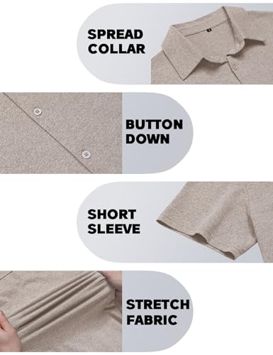 URRU SHORT SLEEVE BUTTON DOWN MUSCLE SHIRTS FOR MEN SUMMER WRINKLE FREE BUSINESS DRESS SHIRT SLIM FIT (KHAKI, X-LARGE)