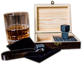 Whiskey Stones - Set Of 9 Natural Granite Reusable Ice Cold Chilling Stones - Stored In A Handcrafted Wooden Gift Box…