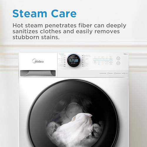 Midea 8/6 KG Smart Washer Dryer With BLDC Inverter Motor, 1400 RPM, Fully Automatic Front Load Washing & Drying Combo, 14 Programs-Quick Wash/Steam Care/Auto Clean, White - MF200D80WBW-GCC