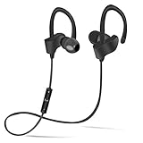 Sport Bluetooth 4.1 Wireless Headphone, BRONZEMAN S4 Stereo Earbuds, Noise Cancellation Secure In Ear Fit Headphone with Microphone for Running Gym (4 Colors) (Black)