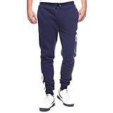 Fila Men's Callum Fleece Pants, Navy, Chinese Red, White, L
