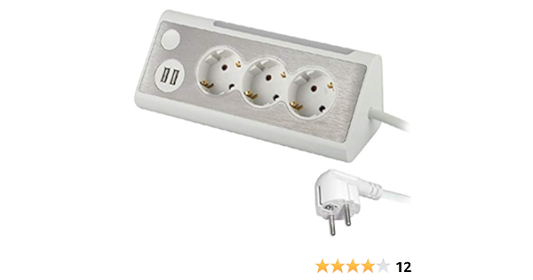 Regleta de 3 enchufes con 2 puertos USB y luz nocturna LED ...