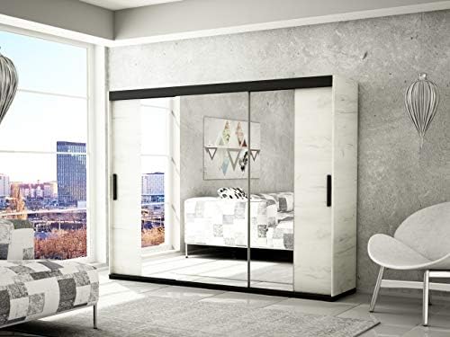 Kryspol Schwebeturenschrank Bergamo T2 250 Kleiderschrank Wohnzimmerschrank Modern Design Eiche Kraft Weiss Schwarz Mit 4 Schubladen Amazon De Kuche Haushalt