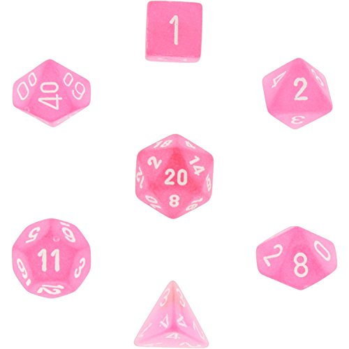 Chessex Polyhedral 7 Die Frosted Dice Set Pink with White