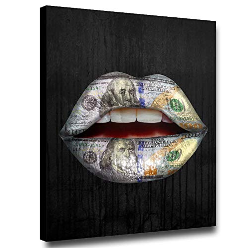 Faicai Silver Gold Dollar Bill Lips With Black Background Canvas Prints Gorgeous Wall Decor Painting Modern Canvas Wall Art Picture For Living Room Bedroom Bathroom Office Wooden Framed 28 X40 Amazon In Home