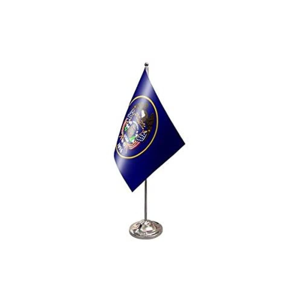AZ FLAG Utah Prestige Table Flag 6'' x 9'' - US state of Utah Office Decoration 100% Satin 22 x 15 cm - Desk Flag with Steel Pole and Base