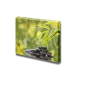 Green Plants and Smooth Stones Spa Beauty Wellness Concept Retro Style - Canvas Art Wall Art - 12" x 18"