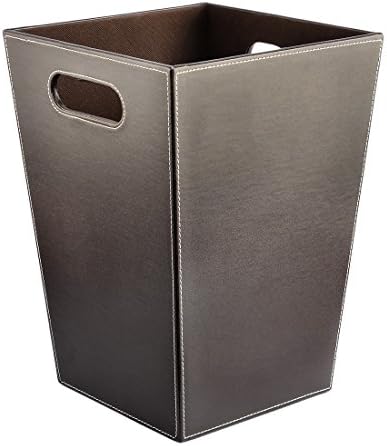 YAKOK Leather Office Bin Rectangular Bedroom Bin Trash Bin Trash Can Waste Paper Basket Without Lid for Bathroom, Kitchen,34.5 * 25.6 * 19CM (Brown)