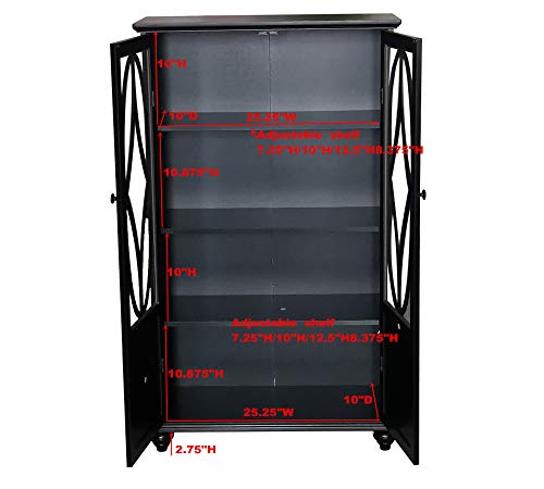 Kings Brand Furniture- Halswelle 2-Door Black Curio Bookcase Cabinet with Glass Doors