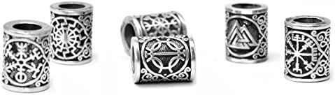 6pcs Mixed Norse Viking Runes Helm of Awe Beads for Pendant Bracelet for Hair Beards Maiking