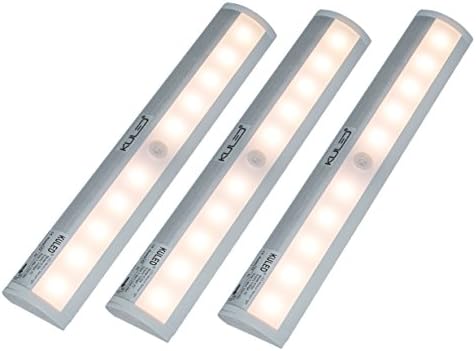 Motion sensor lights 10 LEDs DIY Stick-on Anywhere Tap Battery Operated Night Light For Closets Cabinet Warm White KULED (10 LEDs 3pack)