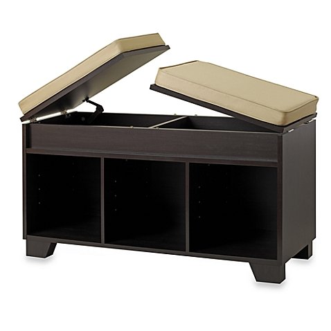 Split-Top Window Storage Seat Bench Unit in Espresso
