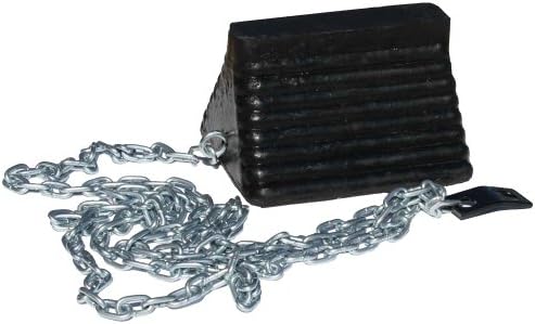 Durable Corporation Black Molded Wheel Chock with 20' Attached Chain and Mounting Clip, 9" Length x 8" Width x 5-3/4 Height