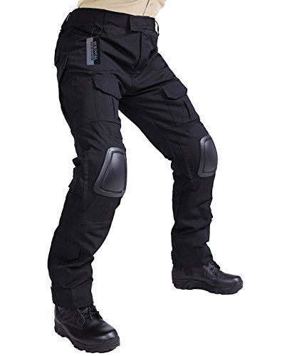 ZAPT Tactical Pants with Knee Pads Airsoft Camping Hiking Hunting BDU Ripstop Combat Pants 13 kinds Army Camo Uniform Military Trousers (Black, XL38)