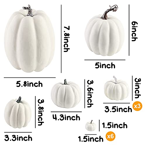 DomeStar Artificial Pumpkins, 14PCS White Fake Pumpkins Assorted Pumpkins Faux Pumpkins Farmhouse Pumpkins for Halloween Thanksgiving Decorations