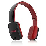 Antopos Bluetooth Kids Headphones, FM Hi-Fi Stereo Wireless Foldable Headset with Built-in Mic and Volume Control for Cell Phone/TV/PC (Red in Black)