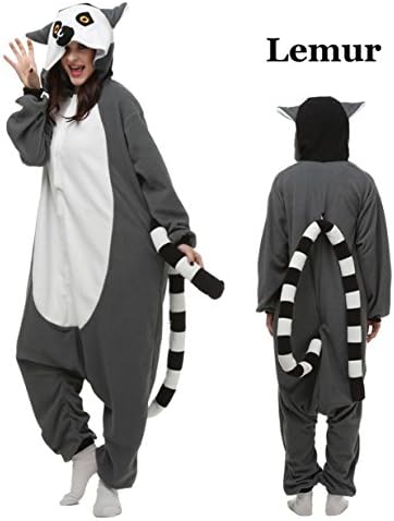 Unisex Adult Animal Onesie One Piece Animal Kigurumi Pajamas Cosplay Costume (S, Lemur)