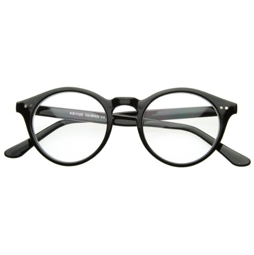 Vintage Inspired Clear Lens Small Circle Round Sunglasses (Black)