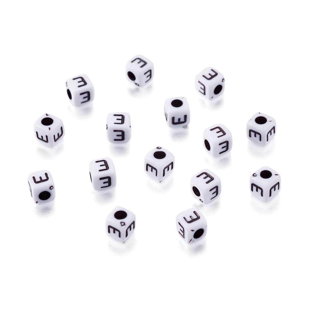 Photo 1 of 240pcs Opaque Acrylic Letter E Cube Beads White Plastic Alphabet Loose Spacer Square Beads 4-5mm for DIY Name Bracelet Necklace Jewelry Crafts Making Hole: 1.8mm