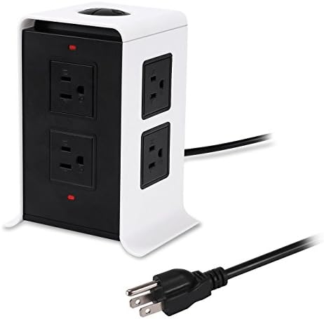 Someamy Vertical Power Strip 8 Outlets 4 USB Port 2 Layer Charging Tower with Surge Protector Charger and 6.5 feet power cable. (Square Black)