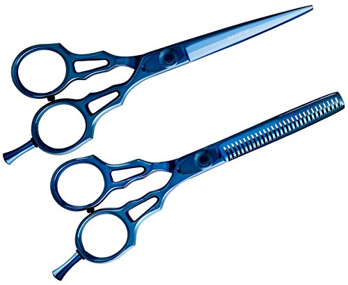 Suvorna Professional Barber Blue Titanium Razor Edge Hair Cutting and Texturizing Scissors Set Razpro P55, Blue, 16 Ounce